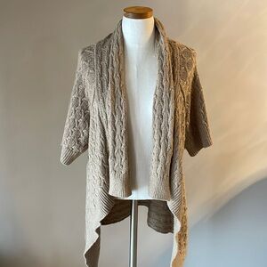 Banana Republic open cardigan cable knit sweater 1/2 sleeve wool cotton Tan Lrg